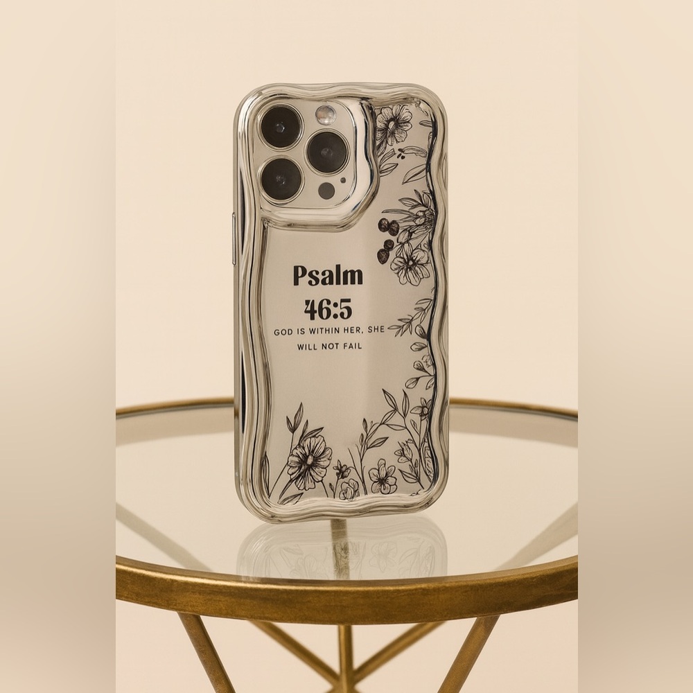 NWOT - Psalm 46:5 Floral iPhone Case – Silver with Black Line Art